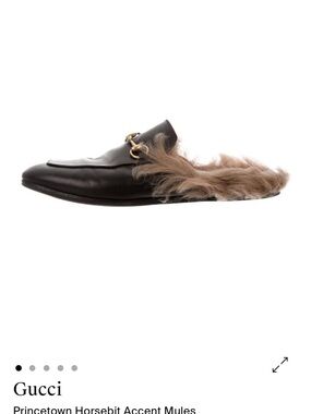 Gucci Black Leather Mule with Tan Fur and Gold Horsebit